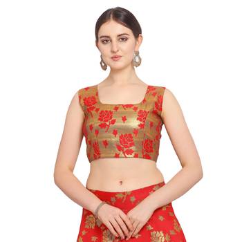 Women'S Red Semi Stiched Woven Jacquard Lehenga Choli 3