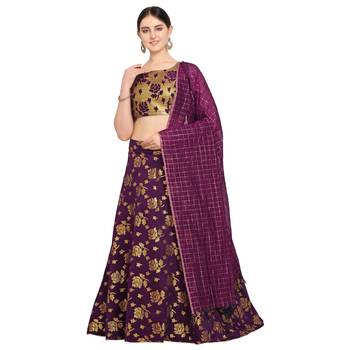Women'S Purple Semi Stiched Woven Jacquard Lehenga Choli 1