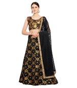 Women'S Black Semi Stiched Woven Jacquard Lehenga Choli