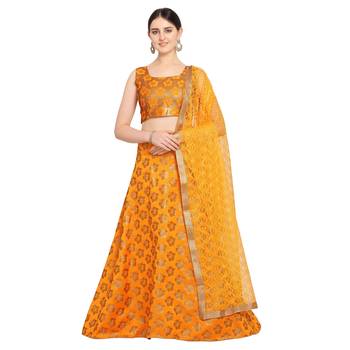 Women'S yellow Semi Stiched Woven Jacquard Lehenga Choli 1