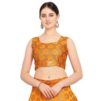 Women'S yellow Semi Stiched Woven Jacquard Lehenga Choli 3