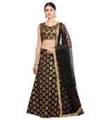 Women'S Black Semi Stiched Woven Jacquard Lehenga Choli