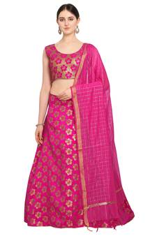 Women'S Pink Semi Stiched Woven Jacquard Lehenga Choli