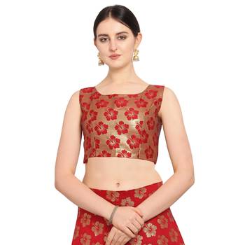 Women'S Red Semi Stiched Woven Jacquard Lehenga Choli 3