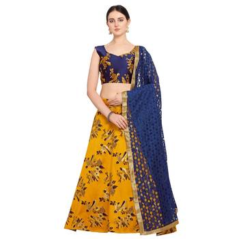 Women'S yellow Semi Stiched Woven Jacquard Lehenga Choli 1