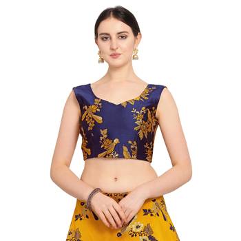 Women'S yellow Semi Stiched Woven Jacquard Lehenga Choli 3