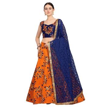 Women'S Orange Semi Stiched Woven Jacquard Lehenga Choli 1