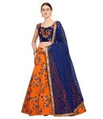 Women'S Orange Semi Stiched Woven Jacquard Lehenga Choli