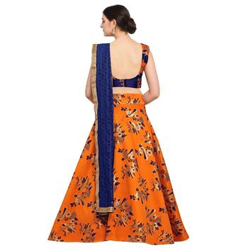 Women'S Orange Semi Stiched Woven Jacquard Lehenga Choli 2