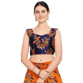 Women'S Orange Semi Stiched Woven Jacquard Lehenga Choli 3