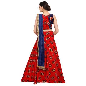 Women'S Red Semi Stiched Woven Jacquard Lehenga Choli 2
