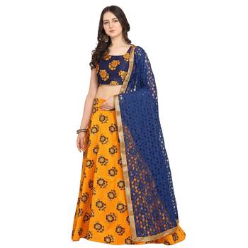 Women'S Yellow Semi Stiched Woven Jacquard Lehenga Choli 1