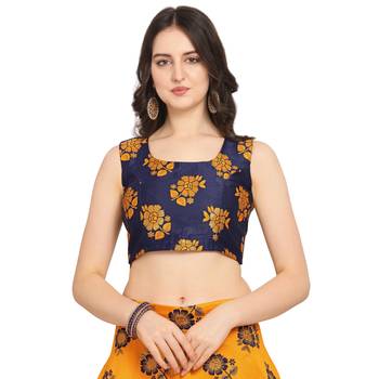 Women'S Yellow Semi Stiched Woven Jacquard Lehenga Choli 3
