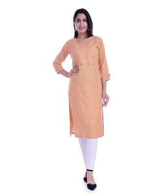 Women's  Beige Rayon Embroidered Straight Kurta 1