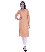 Women's  Beige Rayon Embroidered Straight Kurta