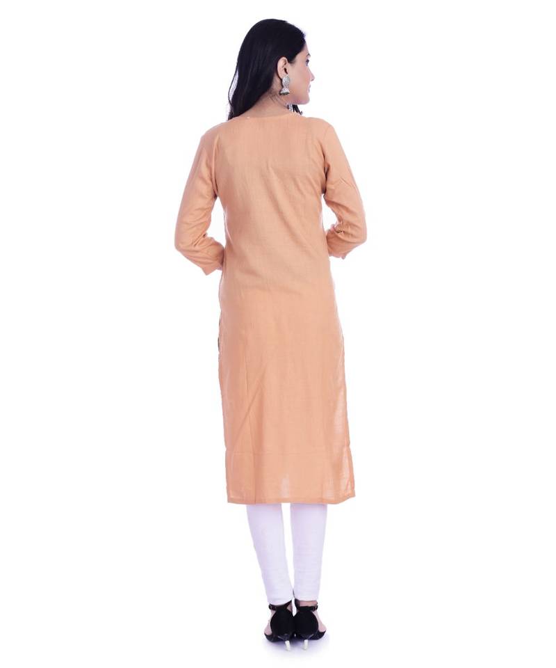 Women's  Beige Rayon Embroidered Straight Kurta