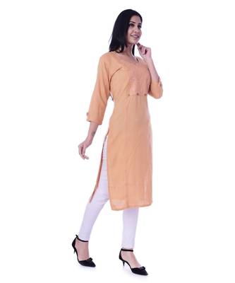 Women's  Beige Rayon Embroidered Straight Kurta 3