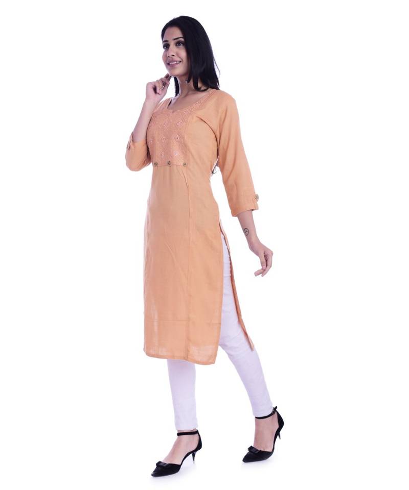 Women's  Beige Rayon Embroidered Straight Kurta
