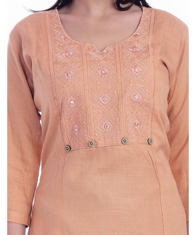 Women's  Beige Rayon Embroidered Straight Kurta