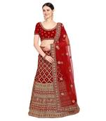 Women'S Red Semi Stiched Embroidered Velvet Lehenga Choli