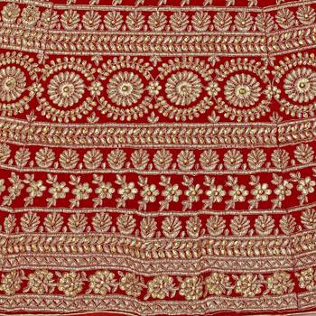 Women'S Red Semi Stiched Embroidered Velvet Lehenga Choli 4