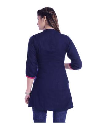 Women's  Navy Blue Rayon Embroidered Straight Kurta 5