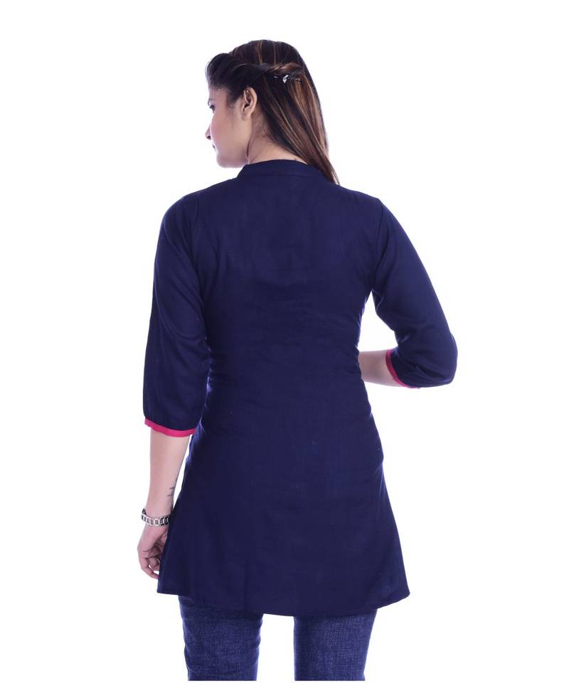 Women's  Navy Blue Rayon Embroidered Straight Kurta