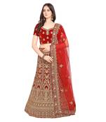 Women'S Red Semi Stiched Embroidered Velvet Lehenga Choli