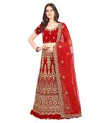 Women'S Red Semi Stiched Embroidered Velvet Lehenga Choli