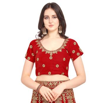 Women'S Red Semi Stiched Embroidered Velvet Lehenga Choli 3