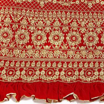 Women'S Red Semi Stiched Embroidered Velvet Lehenga Choli 4