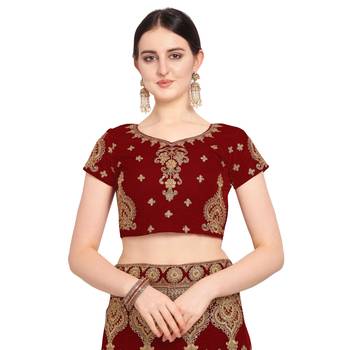 Women'S Maroon Semi Stiched Embroidered Velvet Lehenga Choli 3