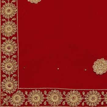 Women'S Red Semi Stiched Embroidered Velvet Lehenga Choli 5