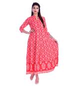 Women's  Peach Rayon Embroidered A-line Kurta