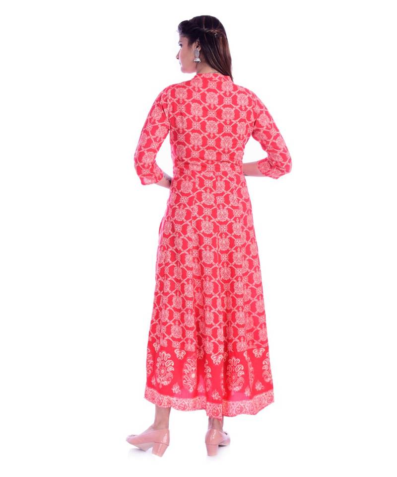 Women's  Peach Rayon Embroidered A-line Kurta