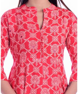 Women's  Peach Rayon Embroidered A-line Kurta 3