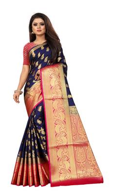 blue woven banarasi saree with blouse 1