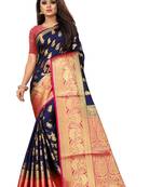 blue woven banarasi saree with blouse