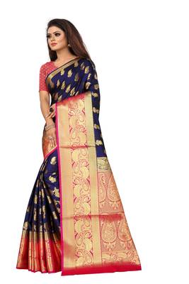 blue woven banarasi saree with blouse 2
