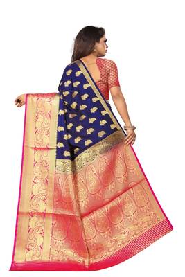 blue woven banarasi saree with blouse 3
