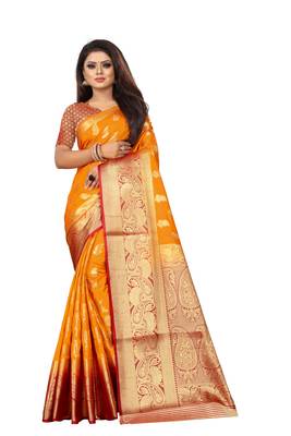 orange woven banarasi saree with blouse 1