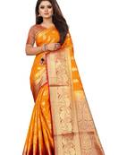 orange woven banarasi saree with blouse