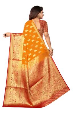 orange woven banarasi saree with blouse 3