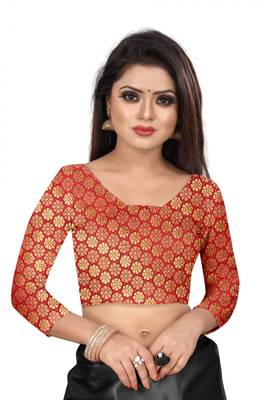orange woven banarasi saree with blouse 4