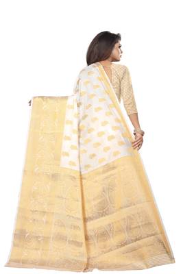 white woven banarasi saree with blouse 3