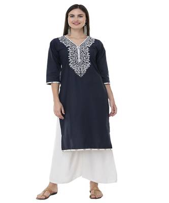Embroidered Blue straight kurta 1