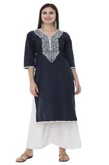 Embroidered Blue straight kurta