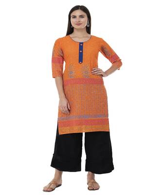 Paisley Orange printed straight kurta 1