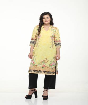 Crepe Yellow Straight digital Kurta 1