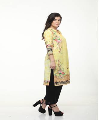 Crepe Yellow Straight digital Kurta 2